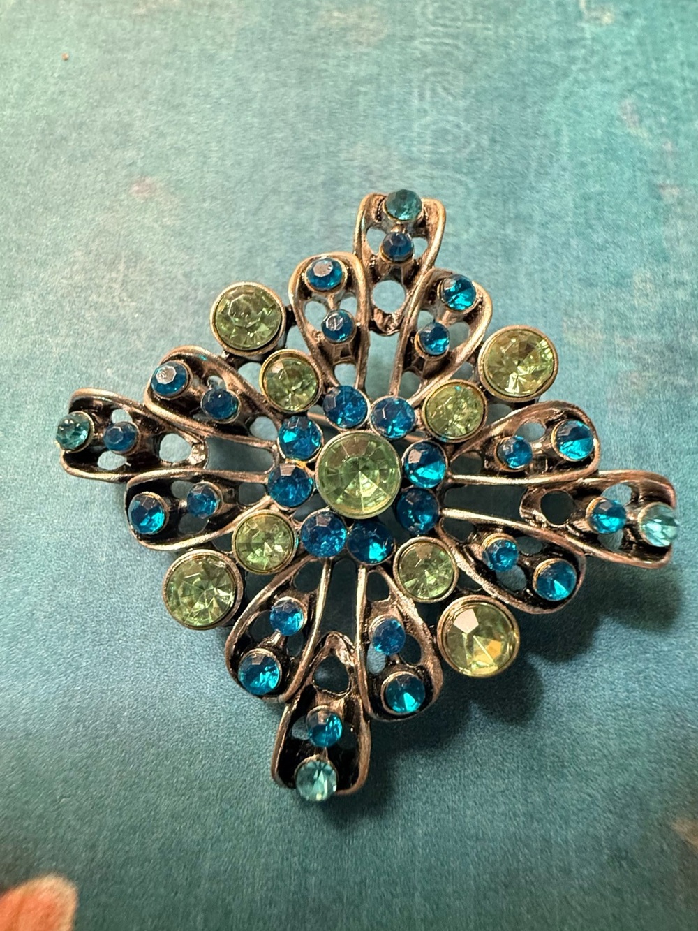 Blue and Green Crystal Floral Brooch - Women Jewelry